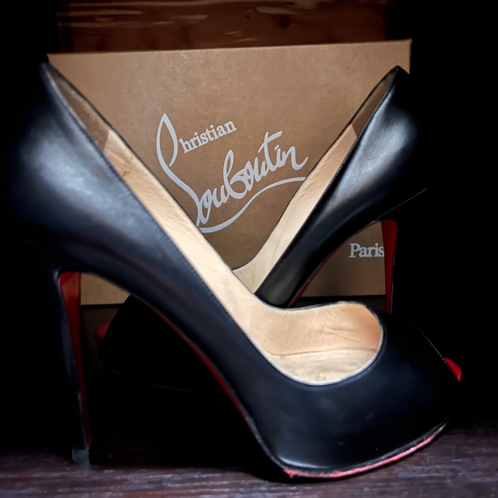 Christian Louboutin Black Peep-Toe Heels